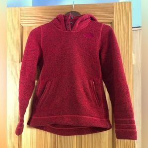 North Face Size Small Red Hoodie Sweater Fleece with Plaid Lining